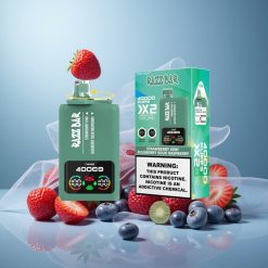 Mansikka-Kiivi & Mustikka-Hapanvadelma Razz Bar 40000 Puffs Näyttö & Type-C Portti